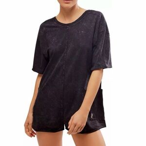 Free People Hot Shot Tee Romper in Black Size L. NWT